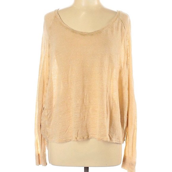We The Free Slub Knit Gold Linen Blend Sweater Top - Picture 1 of 7